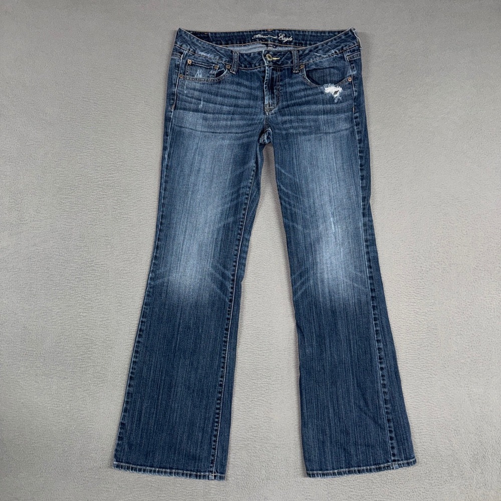 American Eagle Jeans Womens 12 Long Blue Favorite Boyfriend Stretch Distressed